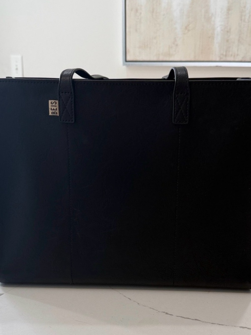 BEIS Black Leather Laptop Tote